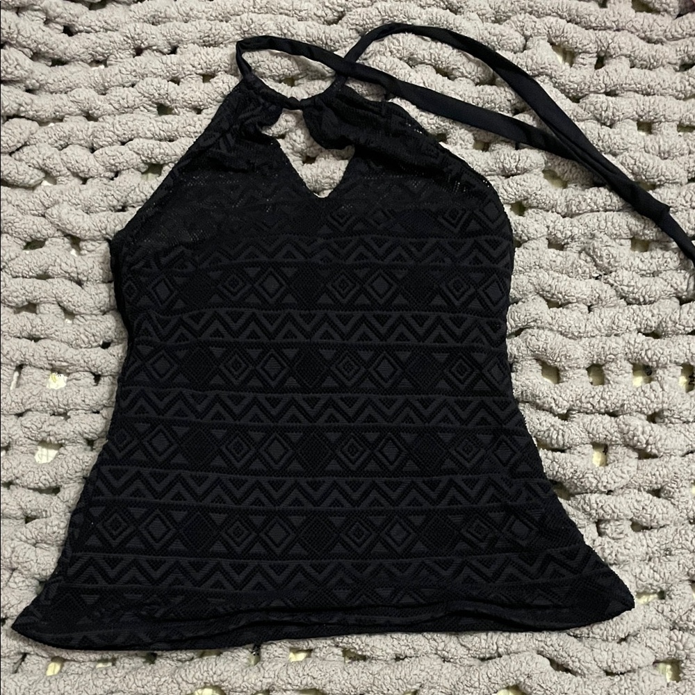 Black halter bathing suit top